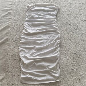 Tiger Mist White Ruched Strapless Bodycon Dress